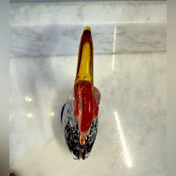 Italian Murano Style Blown Glass Pelican Paperweight With Fish In Bill - Picture 12 of 14